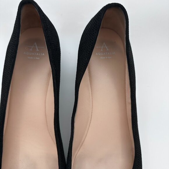 Aquatalia‎ Black Fabric Wedge Heel Flats patent Leather Peep Toe Womens Sz 9 - Picture 3 of 11